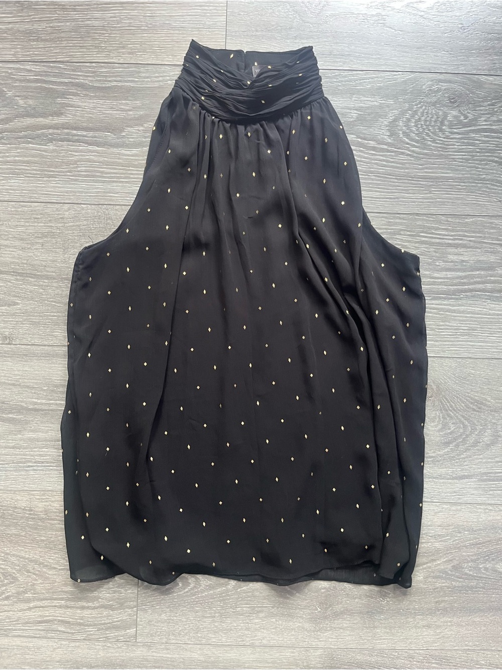 Vince Camuto Black Gold High Neck Sleeveless Trapeze Blouse Top Size S Party